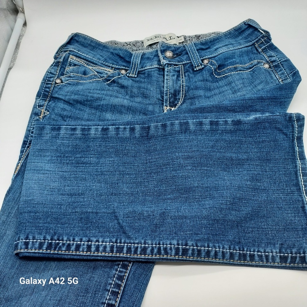 Ariat REAL Riding Jeans Womens 29R Ocean Whipstitch Bootcut Denim AW6514A 100140